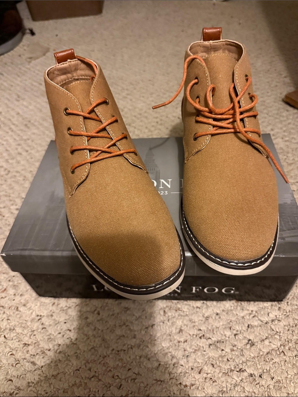 London Fog Men's Tan Canvas Chukka Boots with Brown Accents